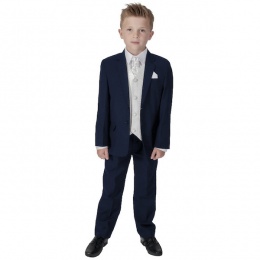 Boys Navy & Ivory 6 Piece Slim Fit Suit